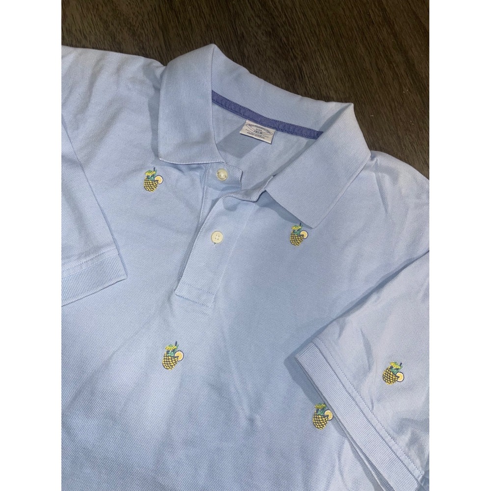 Brooks Brothers Mens Size XXL Light Blue Polo Shirt Pineapple Cocktail Slim Fit
